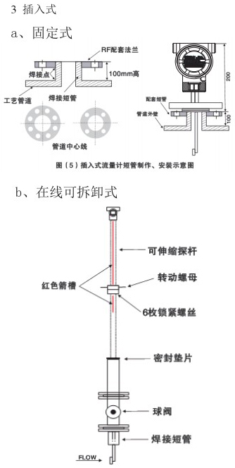 管道靶式流量計插入式安裝示意圖